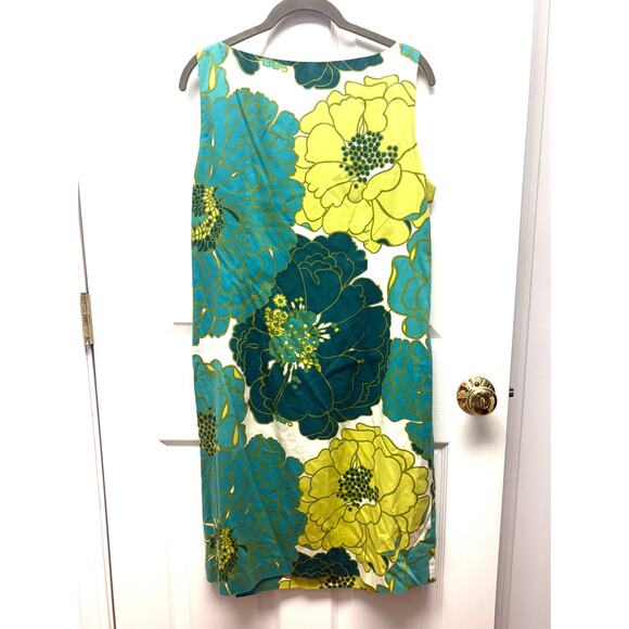 Ann Taylor Dress Retro Floral Shift Lined Cotton Asymmetrical Neck Women’s 10 - Picture 2 of 8